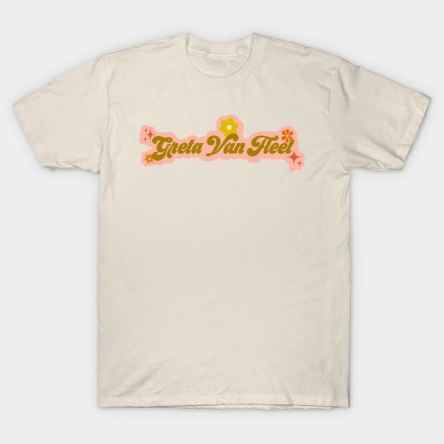 Greta Van Fleet - 70s design pink background T-Shirt by Deardarling